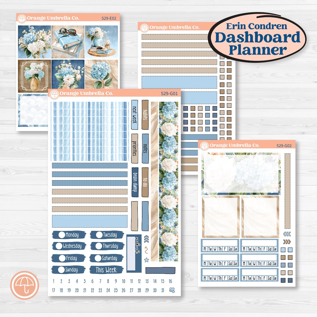 Seaside Floral | Erin Condren 7x9 Weekly Dashboard Planner Kit Stickers ...