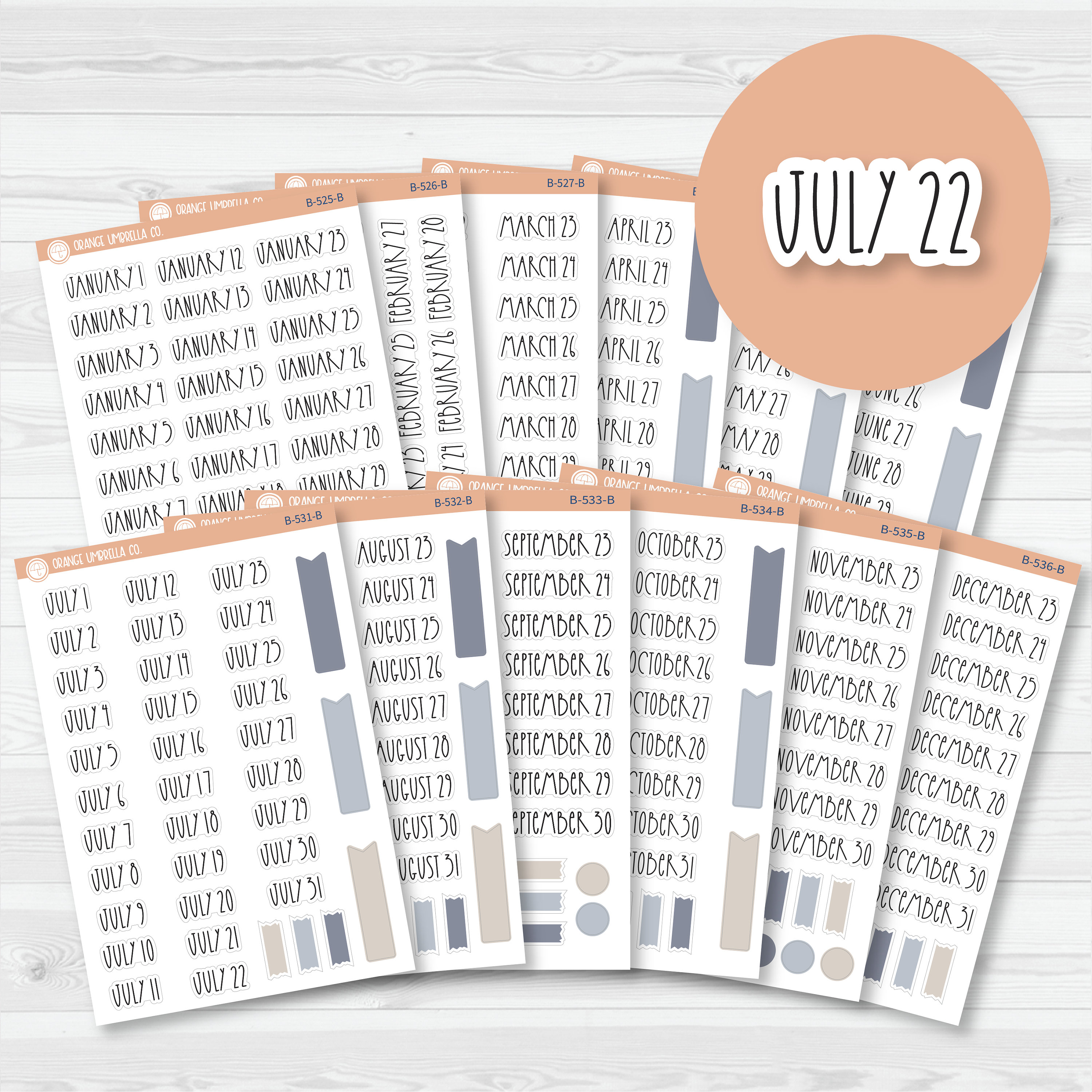 Monthly Dates of the Month Planner Stickers | FC12 Print | B-525-B