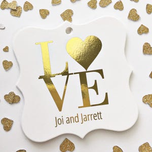 Gold Foiled Wedding Tags, Love Favor Tags, Love Wedding Favor Tags, Love Heart Tags  (FS-023-F)
