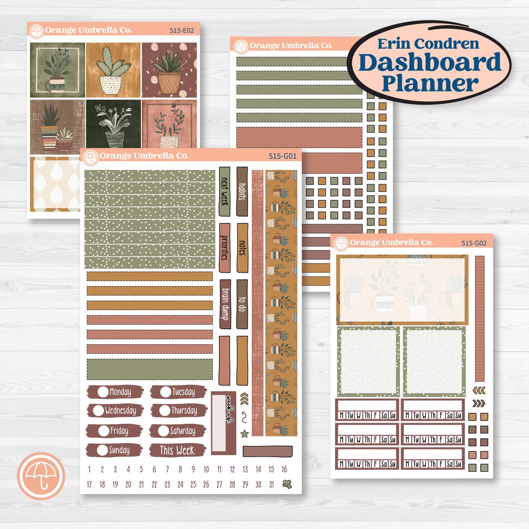 Houseplants & Plants Kit | Erin Condren 7x9 Weekly Dashboard Planner ...
