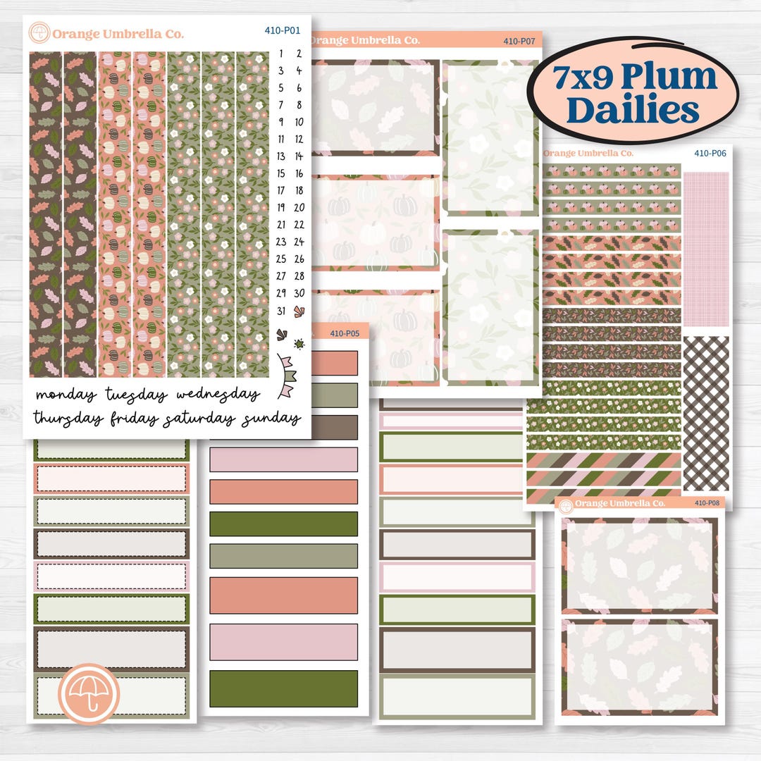 Autumn Floral Kit | 7x9 Plum Daily Planner Kit Stickers | Pumpkin ...