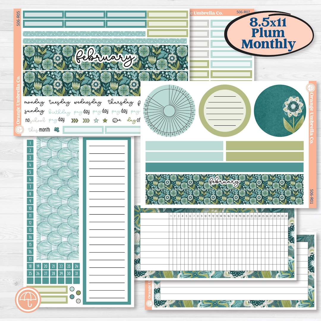 Soft Blue Florals Kit | 8.5x11 Plum Monthly & Dashboard Planner Kit ...