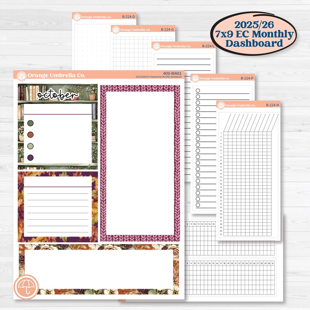 Autumn Reading Kit | 7x9 Erin Condren Life Planner Monthly Dashboard ...