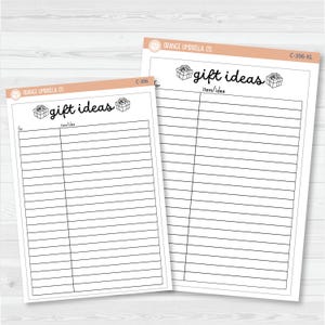 Gift Ideas Tracker Full Page Dashboard | A5 & 7x9 Deco Planner Stickers | C-396