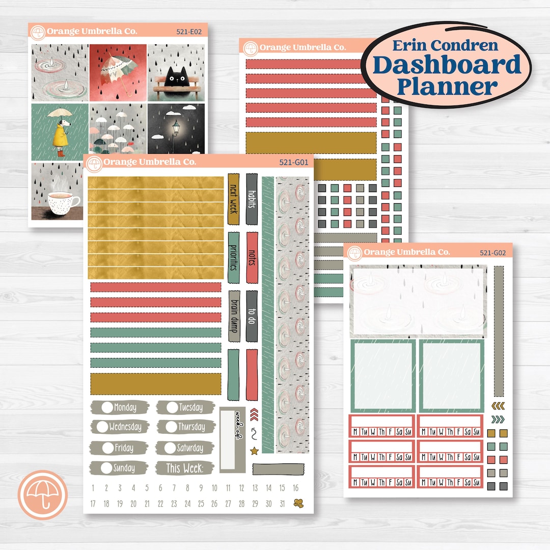 Rainy Day | Erin Condren 7x9 Weekly Dashboard Planner Kit Stickers ...