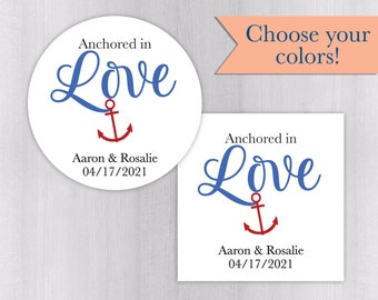 Anchored In Love Wedding Favor Sticker, Nautical Wedding Stickers, Beach Wedding Labels (#299-WH)