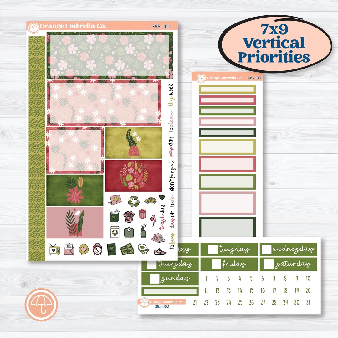 Tropical Summer Kit | Plum Vertical Priorities 7x9 Planner Kit Stickers ...