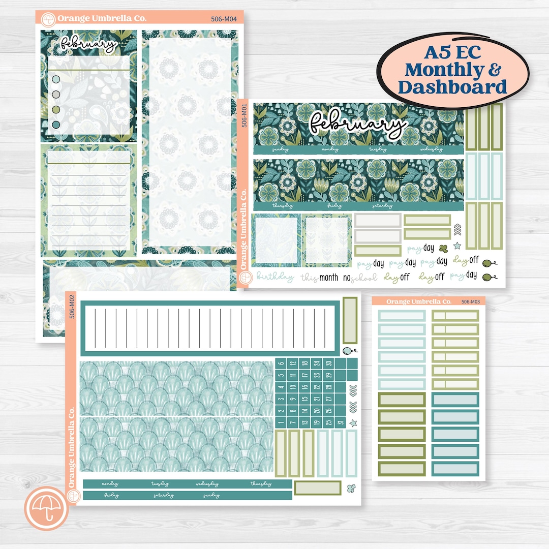 Soft Blue Florals Kit | A5 Erin Condren Monthly & Productivity ...