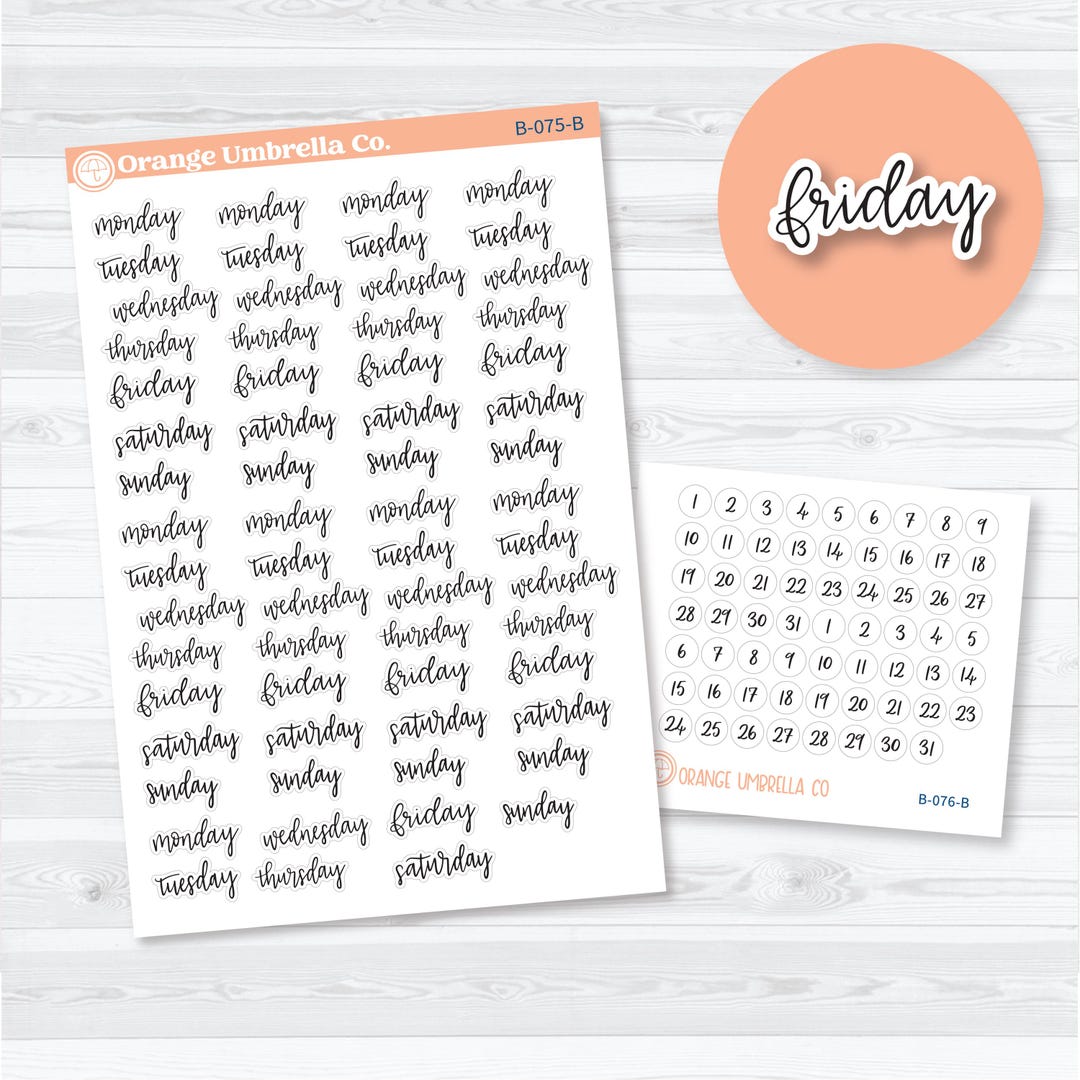 Day Code Stickers Days of the Week Stickers | Script Day Header Labels for Planners | F7 ...