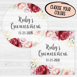 Quinceanera Floral Stickers | Quinceañera Birthday Celebration Favor Stickers | Sweet 15 Favor Labels | 700-C-WT-B