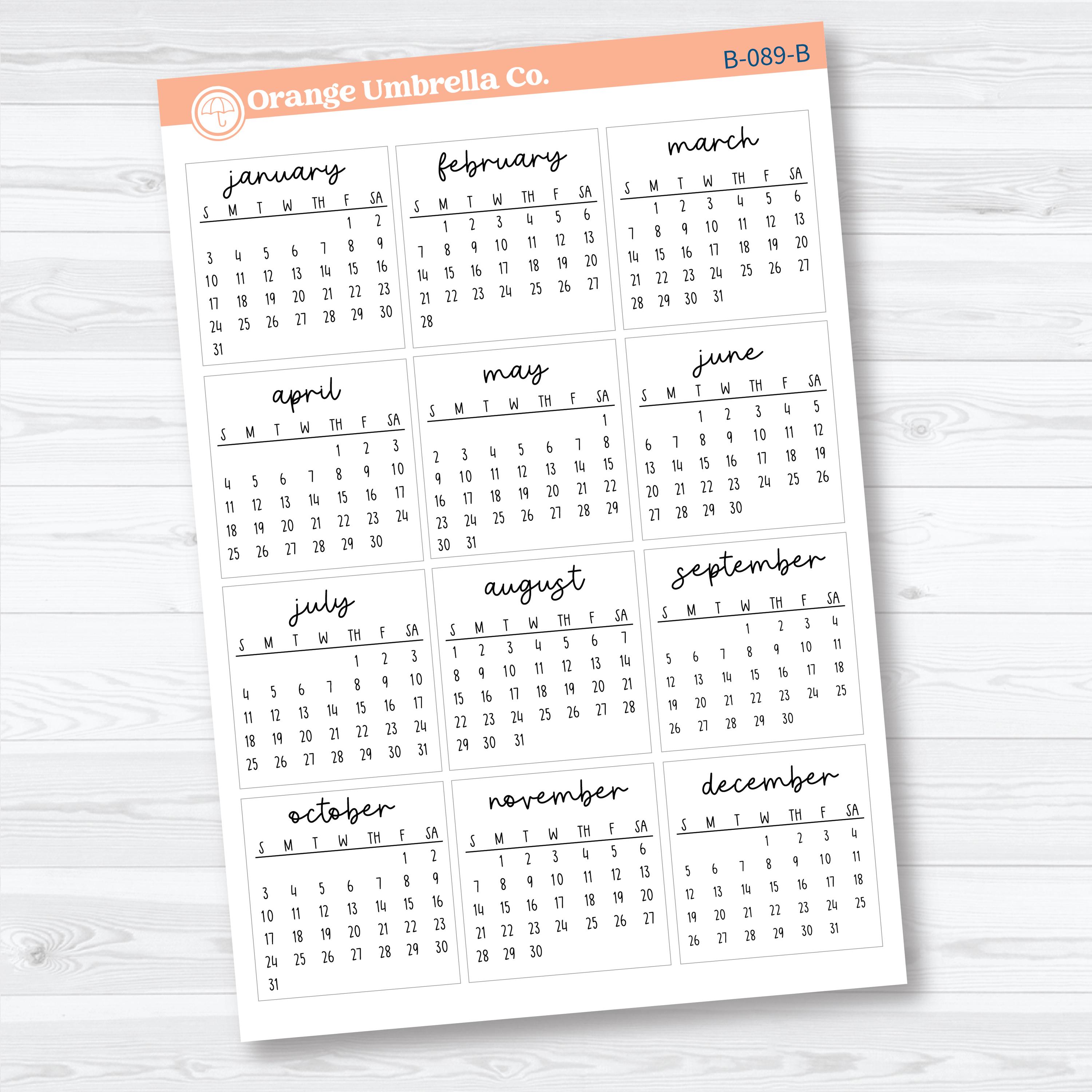 2027 Mini Calendar Planner Stickers | F17 Script Mini Monthly Calendars ...