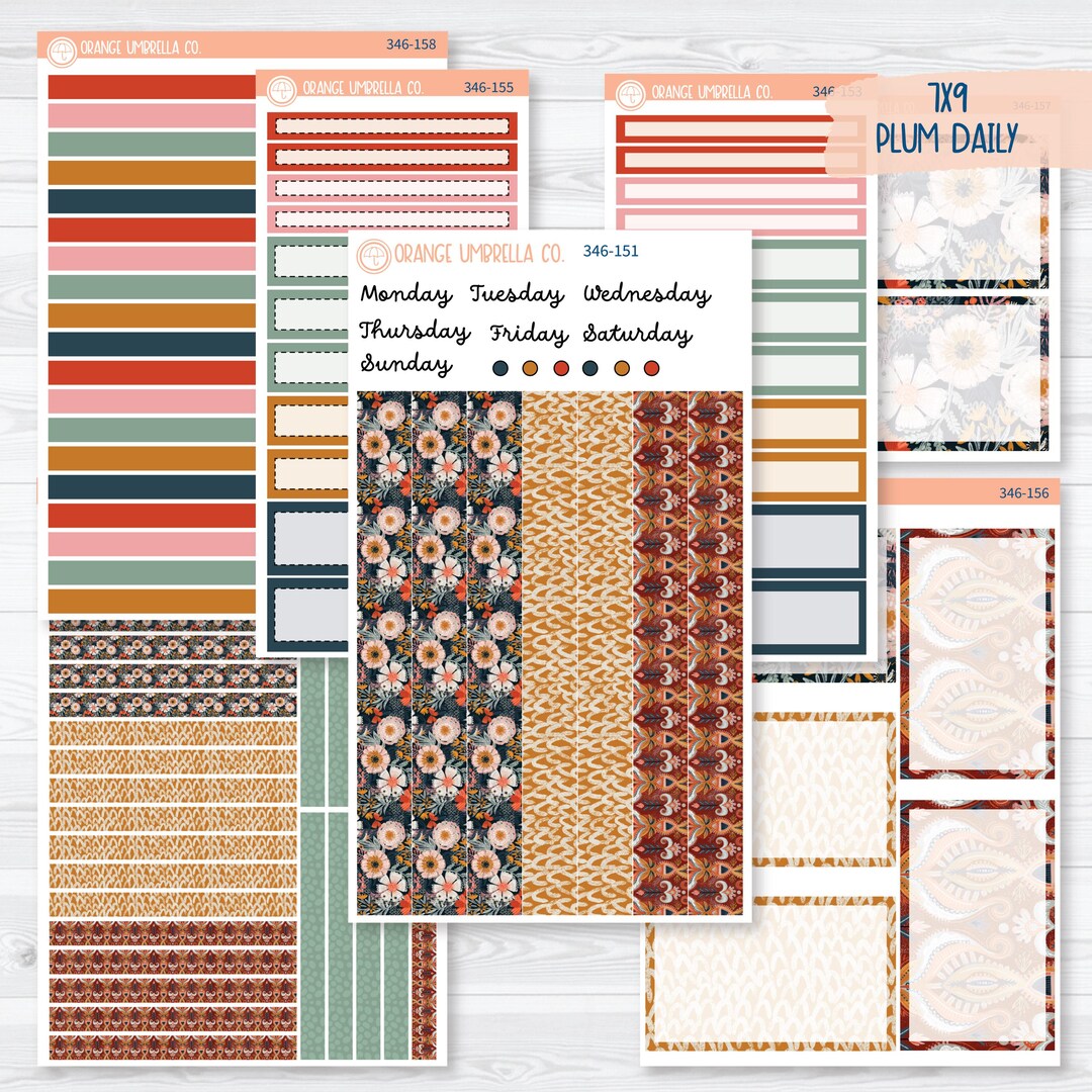 CLEARANCE | Autumn Floral Kit | 7x9 Plum Daily Planner Kit Stickers ...