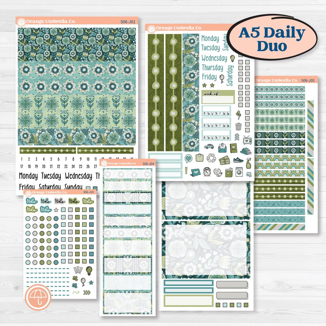 Soft Blue Florals Kit | A5 Daily Duo Planner Kit Stickers | Blue Flora ...