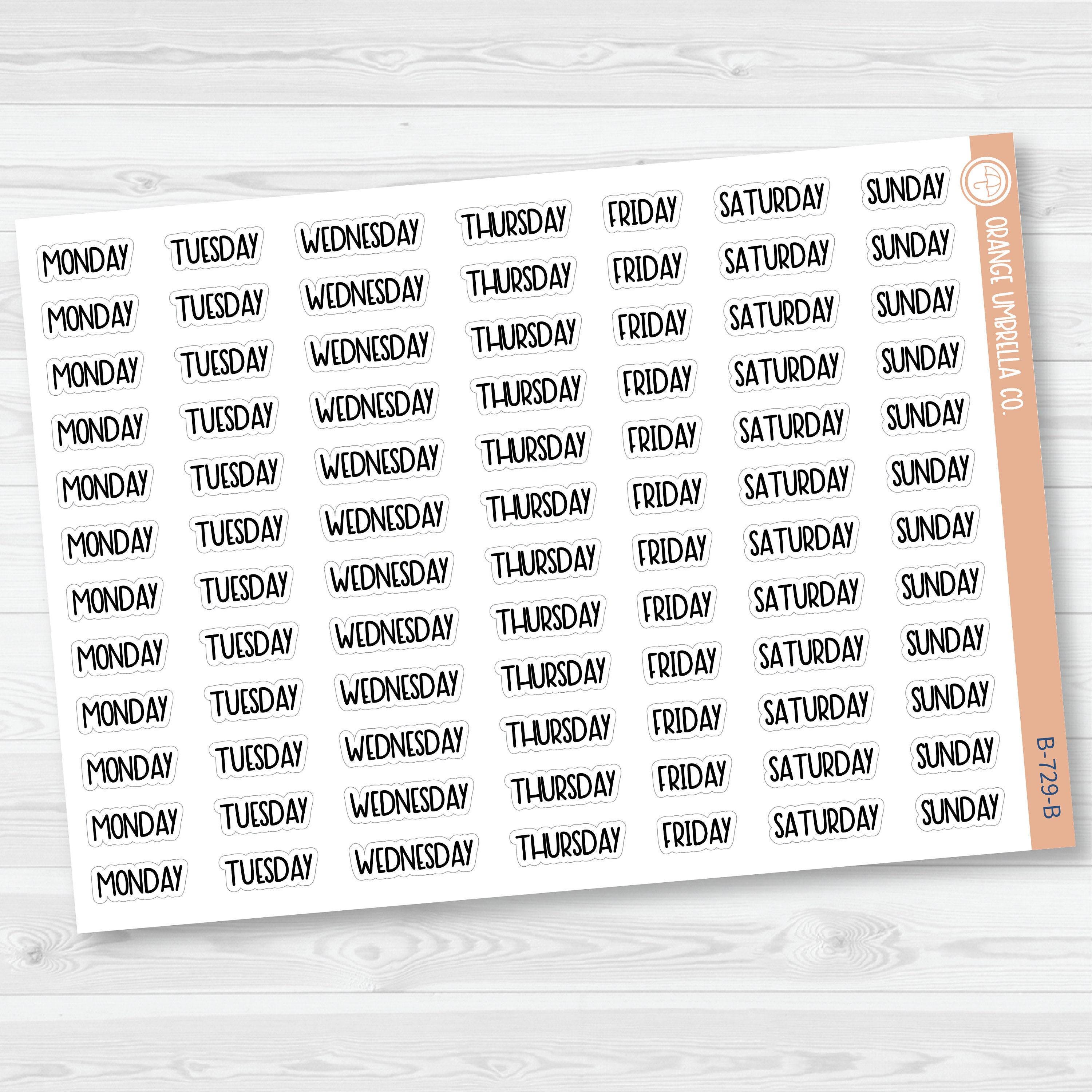 Day of the Week Header Planner Stickers | F8 | B-729 - Etsy