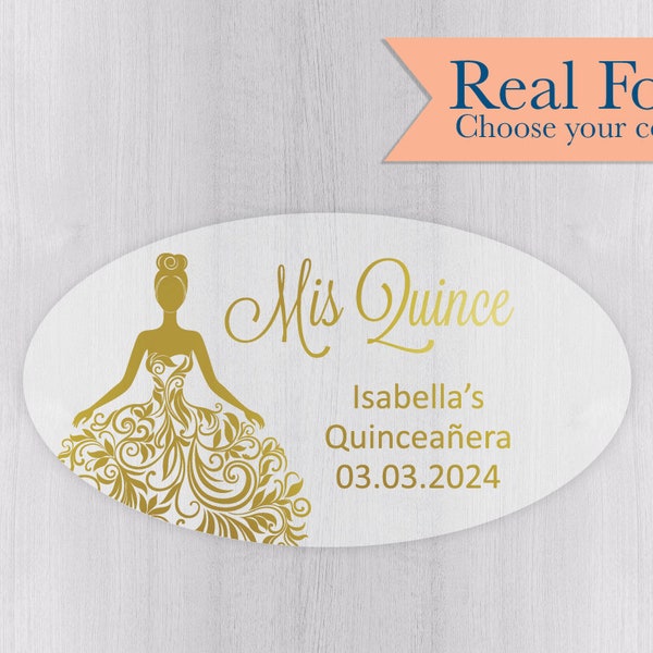 Mis Quince Quinceanera Oval Birthday Celebration Favor Stickers, Clear Transparent Colored Foil Quinceanera Favor Labels (#027-OV-CF)