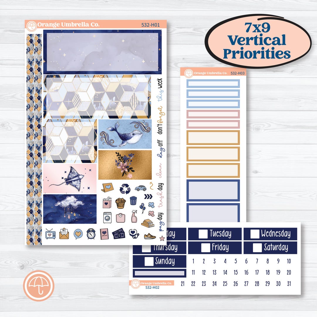 Starry Ocean and Sea Night | Plum Vertical Priorities 7x9 Planner Kit ...
