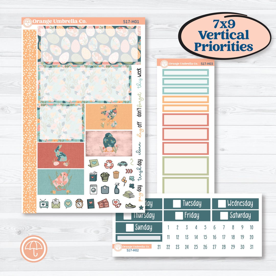 Easter Spring Kit | Plum Vertical Priorities 7x9 Planner Stickers ...