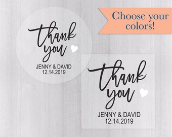 Thank You Clear Wedding Favor Stickers, White or Color Ink Printed on Transparent Labels, Engagement Party Stickers (241-C)