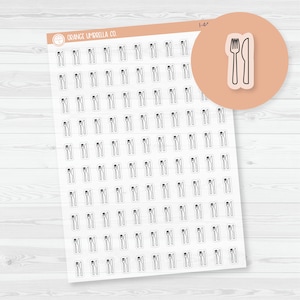 Meal Planning Icons | Hand Doodled Fork and Knife Icon Planner Stickers | Clear Matte | I-444-BCM