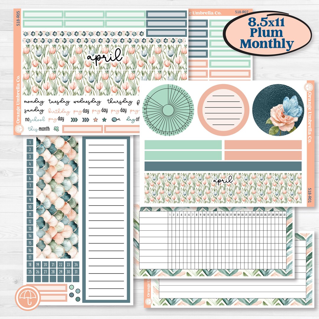Spring Floral Kit | 8.5x11 Plum Monthly & Dashboard Planner Kit ...