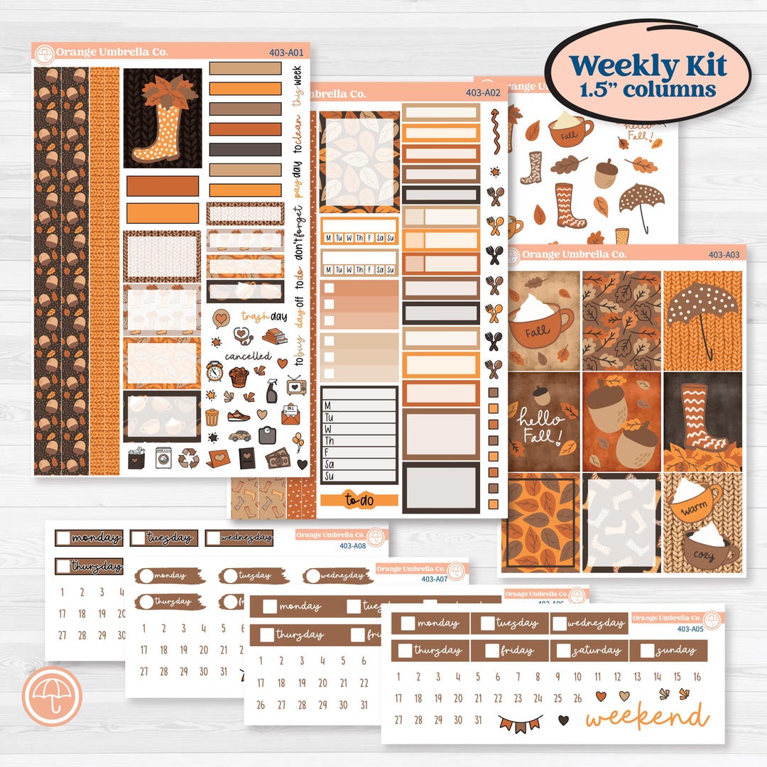 Fall Leaves Autumn Kit | Weekly Sticker Kit for Vertical Planners Like ...