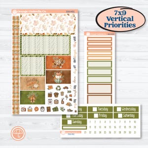 May include: A set of decorative planner stickers by Orange Umbrella Co. featuring autumn themes, including sweater textures, pumpkins, fall foliage, and calendar labels for Tuesday through Sunday with dates 1 through 31 in a 7x9 vertical layout.