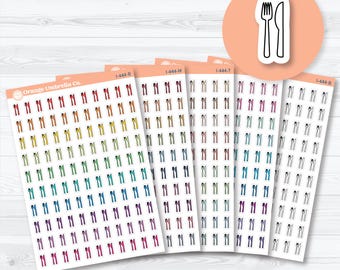 Hand Doodled Meal Planner Stickers | Fork & Knife Icon Planner Stickers | I-444