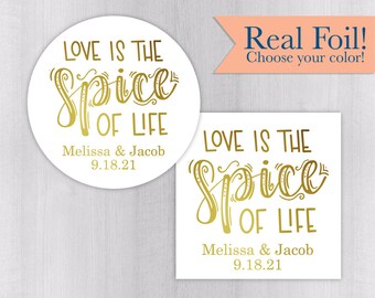 Love Is the Spice of Life, Color Foil Wedding Favor Stickers, Wedding Stickers (#069-F)