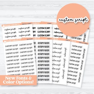 Mini Sheet Custom Script Sticker | New Fonts & Colors Planner Stickers | 1 Word/Phrase per sheet | custommini