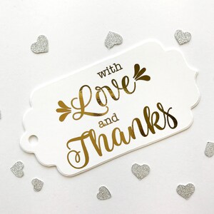 With Love and Thanks Gold Foiled Wedding Tags, Foiled Wedding Tags, Custom Rose Gold Foil Wedding Favor Tags (FT-213-F)