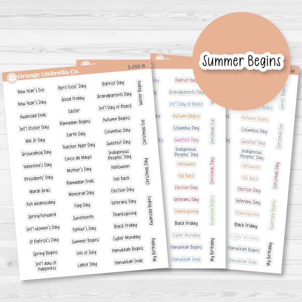 US Holidays - Mini Print Script Planner Stickers | Hobonichi Cousin | F17 Print | S-059