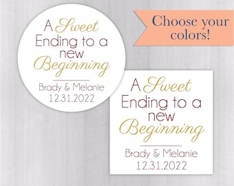 Wedding Sticker, Wedding Favor Stickers, A Sweet Ending To A New Beginning (#036-WH)