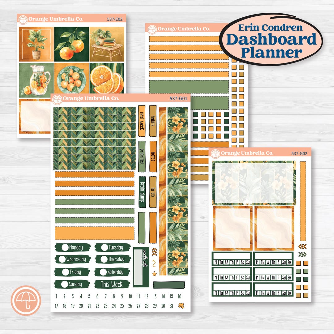 Orange Tropical Kit | Erin Condren 7x9 Weekly Dashboard Planner Kit ...