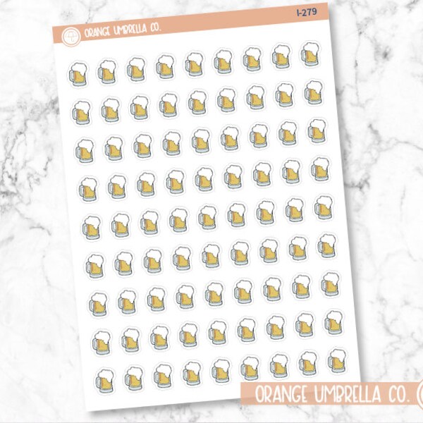 Beer Mug Icon Planner Stickers, Beer Icon Drinking Labels, Hand Doodled Color Print Planning Labels (I-279)