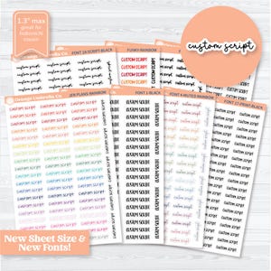 Hobonichi Cousin Custom Scripts | *NEW* Larger Sheet Size & New Fonts Planner Stickers | 1 Word/Phrase per sheet | Customscript-hobo