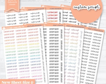 Hobonichi Cousin Custom Scripts | *NEW* Larger Sheet Size & New Fonts Planner Stickers | 1 Word/Phrase per sheet | Customscript-hobo
