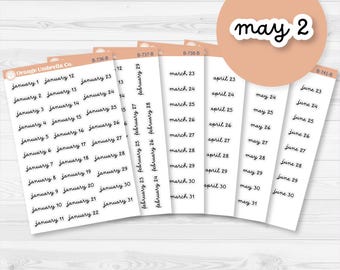 CLEARANCE | Dates of the Month Planner Stickers and Labels | F16 Script | B-736-741-B
