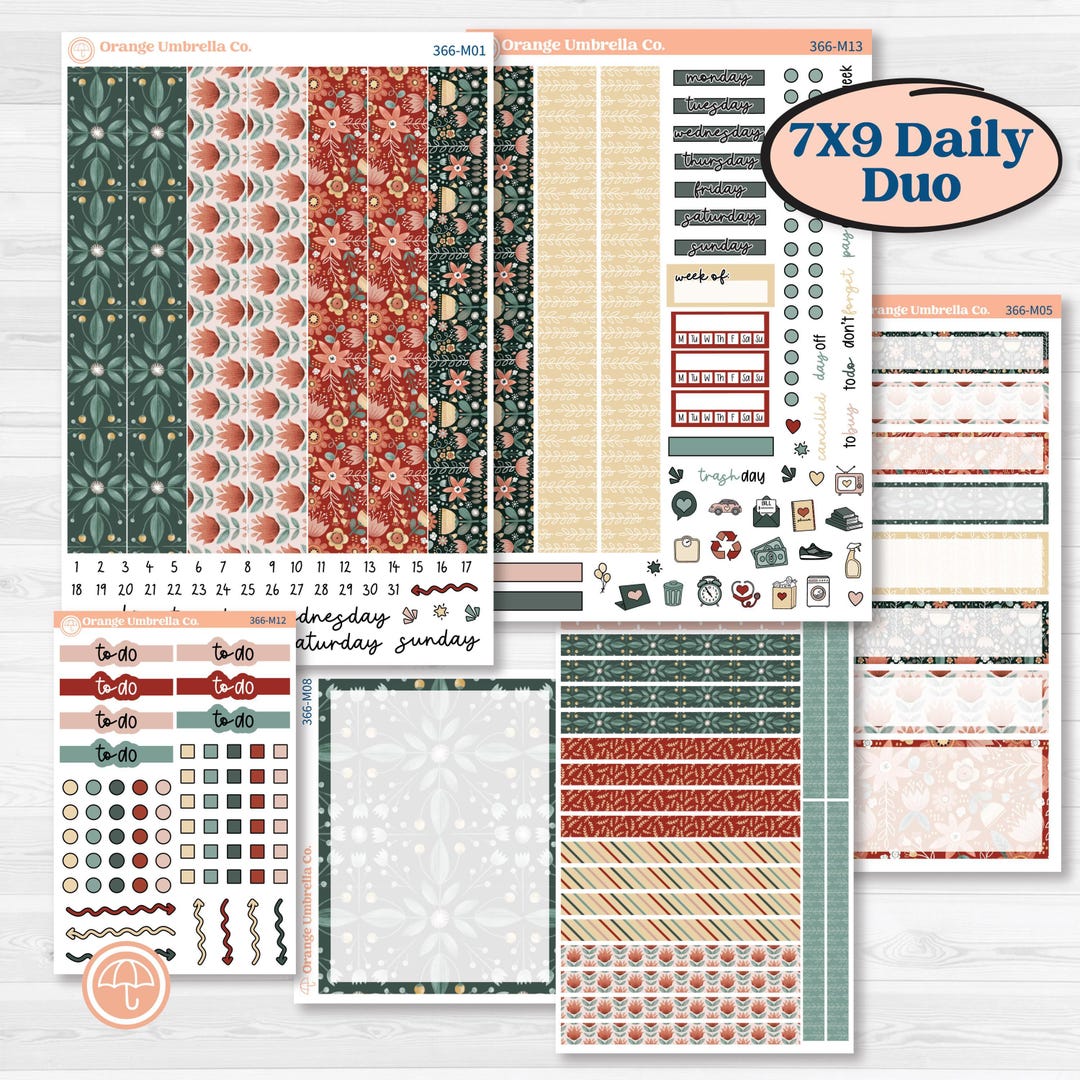 Red Floral Kit | 7x9 Erin Condren Daily Duo Planner Kit Stickers ...