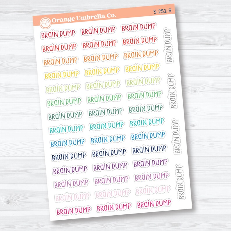 Brain Dump Planner Script Stickers | Planner Script Stickers | S-251 Rainbow