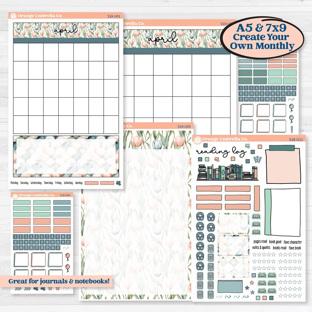 Spring Floral Kit | A5 or 7x9 Create Your Own Monthly Dashboard ...