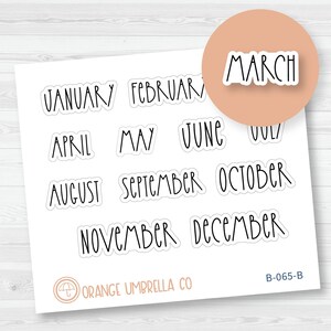 CLEARANCE | Month Name - A5 Plum / Passion / Hobonichi / PP Weeks Monthly Script Planner Stickers | FC12 Print | B-065-B