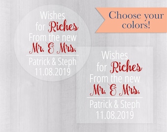 Wishes for Riches From the new Mr. & Mrs. Stickers, Lottery Ticket Wedding Labels, Customizable Wedding Stickers (#214-3-C)