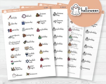 Doodle Holidays | Mini Icon & Script Planner Stickers July-December | F16 | E-280