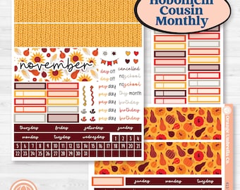 Thanksgiving Autumn Kit | Hobonichi Cousin Monthly Planner Kit Stickers | Gobble | KIT-413-Y