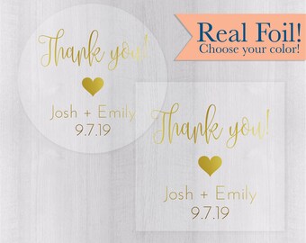 Thank You Stickers, Gold Foil on Clear Transparent Wedding Favor Labels, Wedding Favor Stickers (#196-CF)