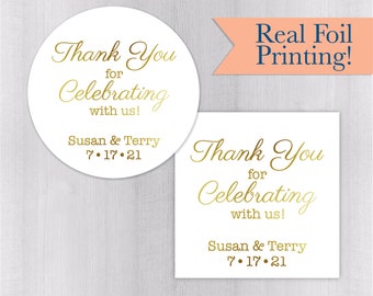 Thank You for Celebrating with us Stickers, Gold Foiled Thank You Labels, Favor Stickers, Birthday Party Stickers (#070-F)