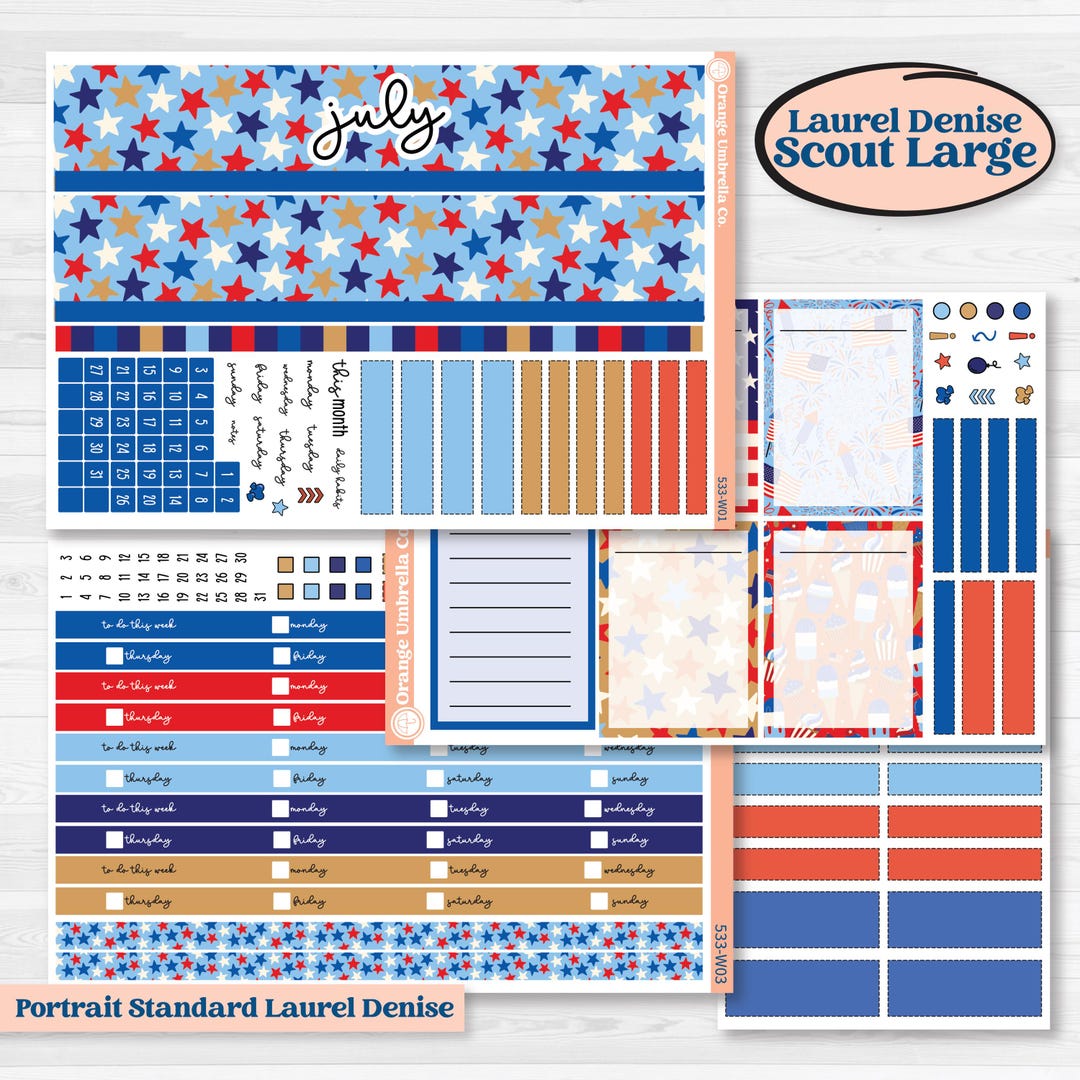 Fourth of July | Laurel Denise Scout Large Planner Kit Stickers | Red ...