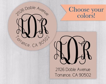 Monogram Return Address Stickers, Round Address Labels, Wedding Invitation Return Address Stickers (#212-SS)