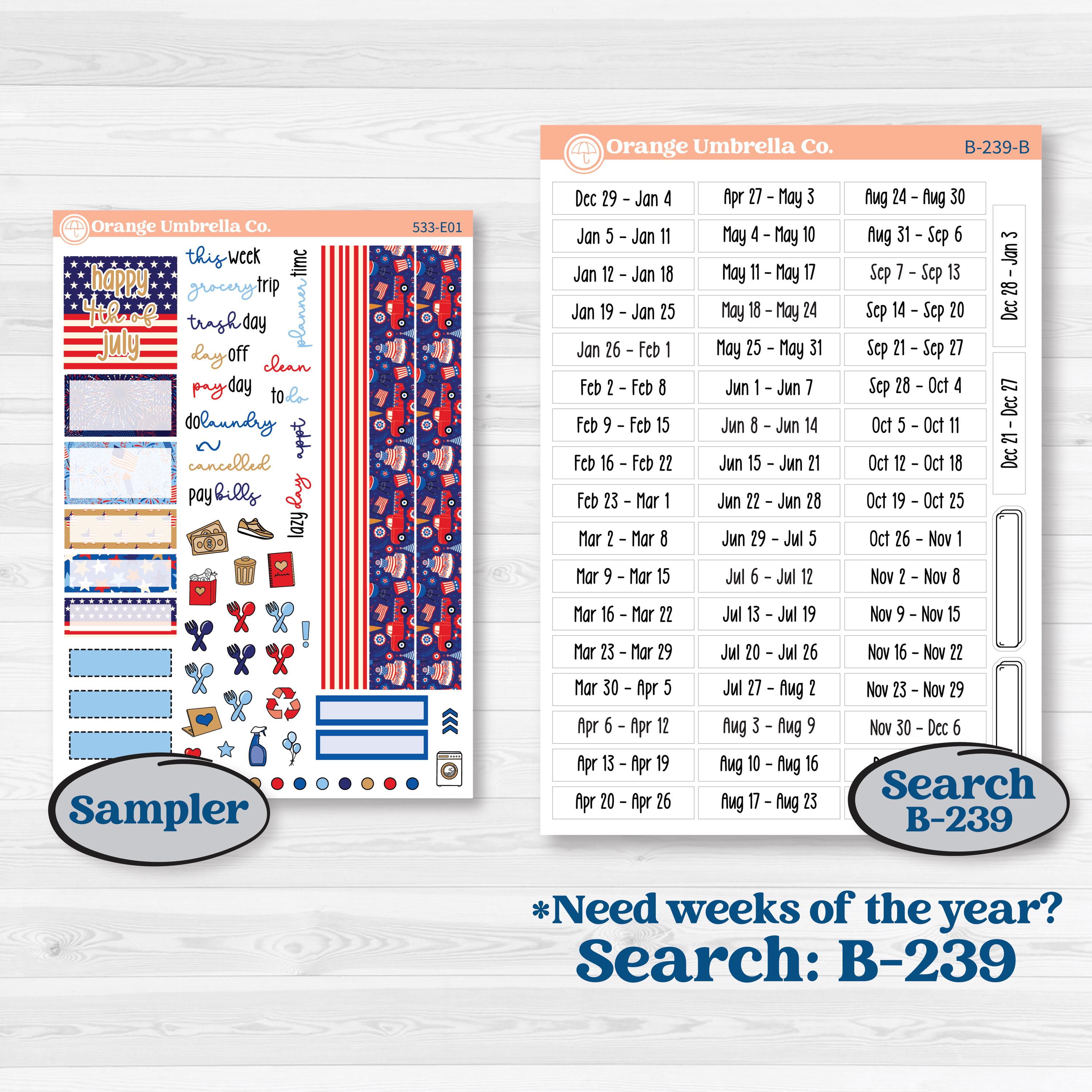 Fourth of July | Hobonichi Cousin Weekly + Daily Planner Kit Stickers ...
