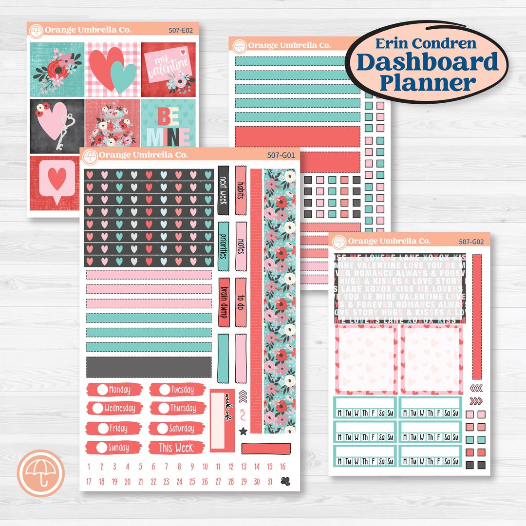 Sweet Valentine Florals | Erin Condren Weekly Dashboard Planner Kit ...